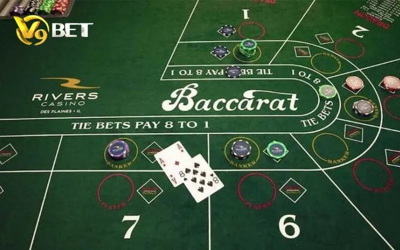Bàn Baccarat có ô Banker, Player và dòng Tie Bets Pay 8 to 1