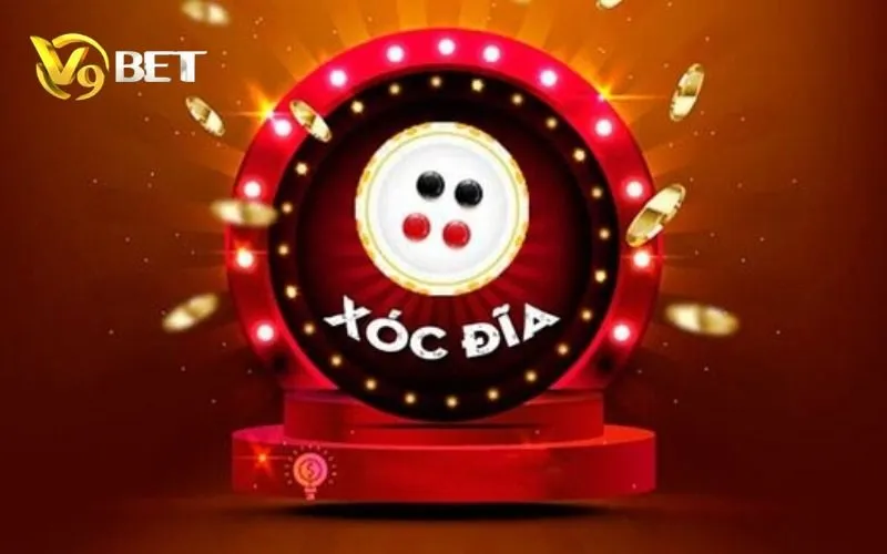 Biểu trưng Xóc Đĩa V9BET với đĩa chơi và bốn quân.